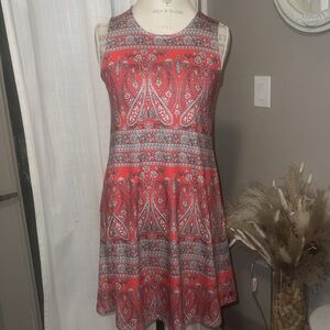 Simple Fun womens casual dress sleeveless hand pockets red black white paisley S